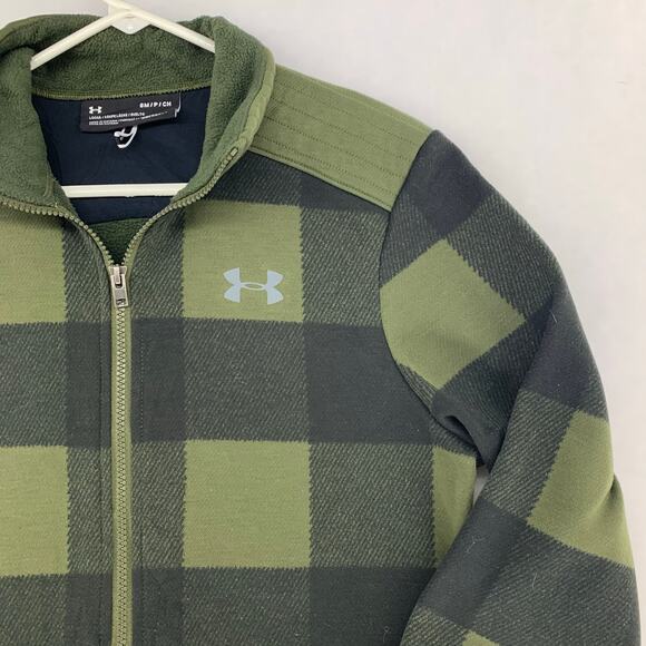 Under Armour Men's ColdGear Full Zip Plaid Jacket Green Black Size S - Picture 7 of 15